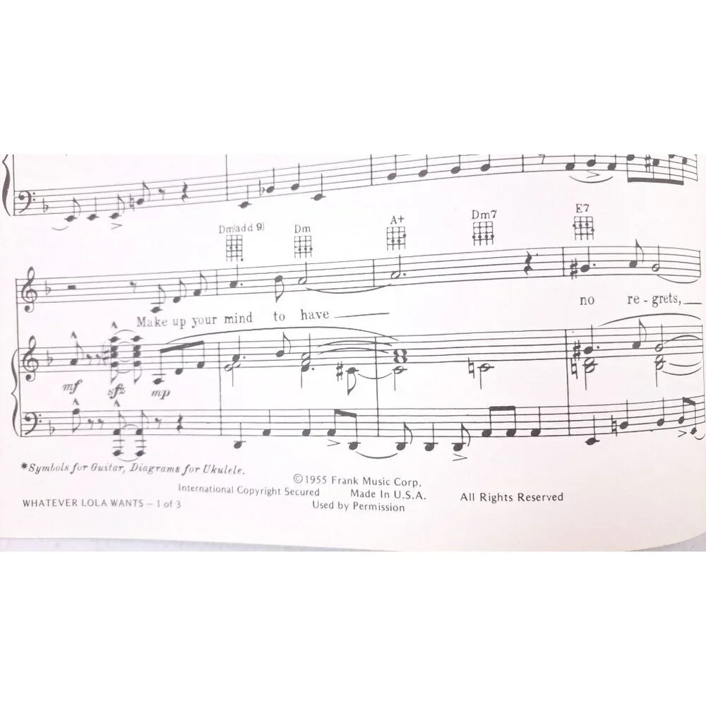 Vintage Whatever Lola Wants Lola Gets Sheet Music 1955 Damn Yankees Adler Ross - Picture 3 of 6